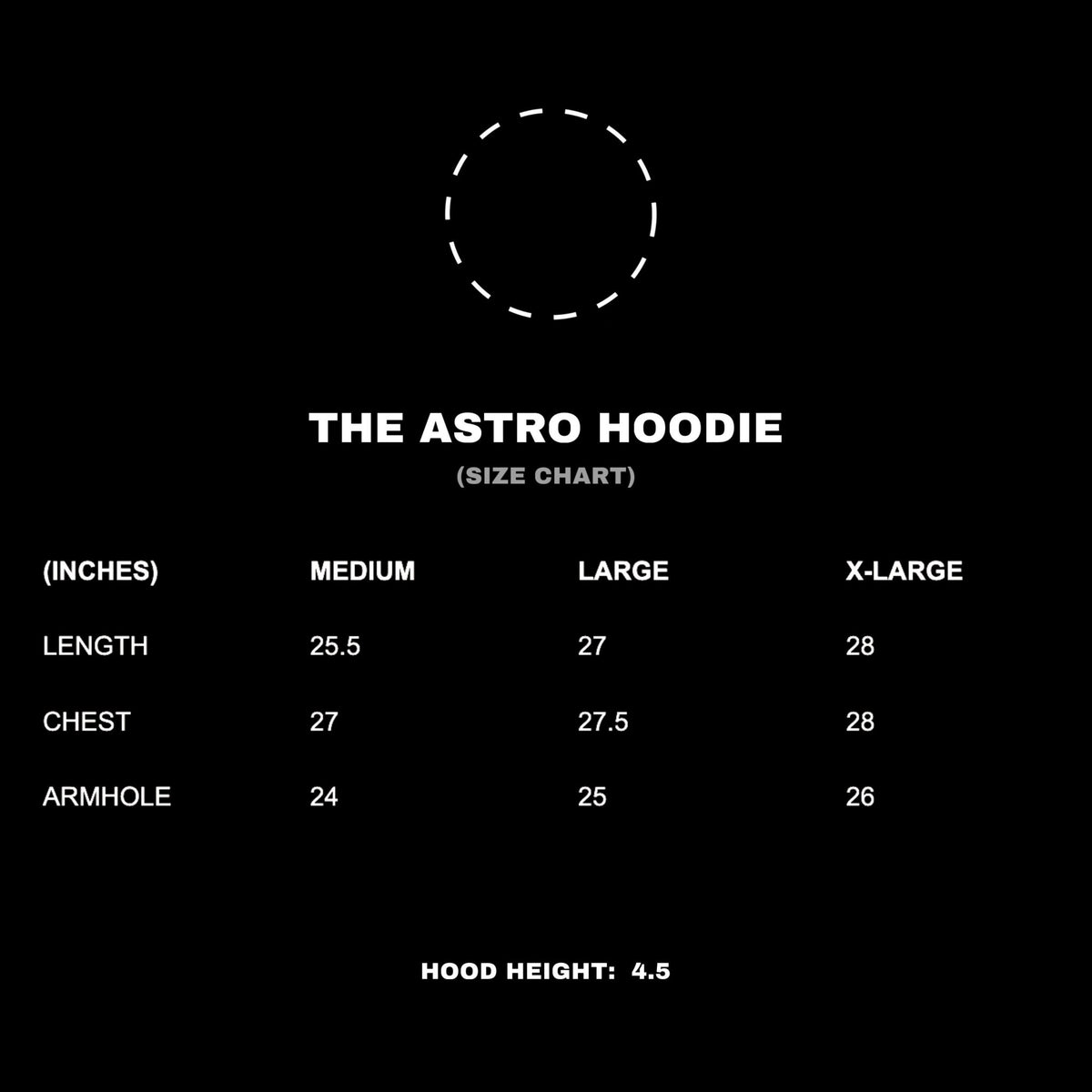 TUNNEL - THE ASTRO HOODIE SIZE CHART (TNNL.CA) (VANCOUVER, CANADA)